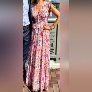 Shoshanna Zahra Floral PINK Gold Metallic Silk Gown